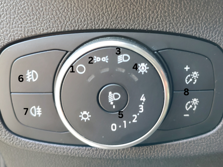 Bedienelement zur Steuerung von Scheinwerfer- und Lichtfunktionen im Fahrzeug.